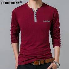 Load image into Gallery viewer, COODRONY Cotton T Shirt Men 2019 Spring Autumn New Long Sleeve T-Shirt Men Henry Collar Tee Shirt Men Fashion Casual Tops 7617